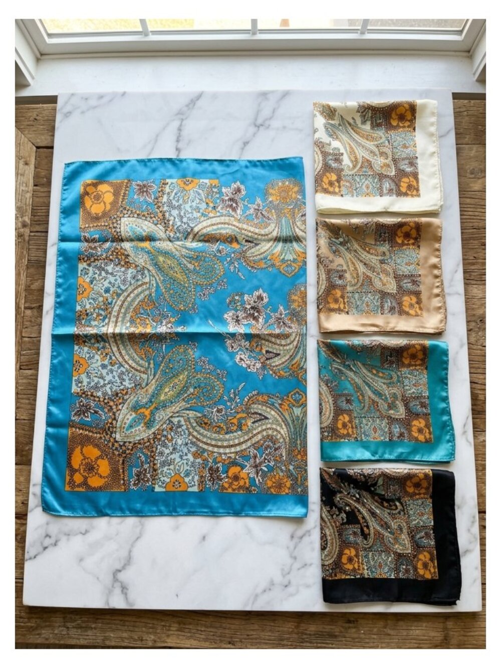 4 Pack 35" Satin Silk-Like Hair Scarf Bandana Set Women Large Square
